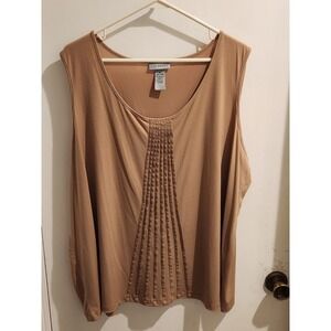 Catherines 3X(26/28) Gold‎ Sparkle Pleated Tank Top Stretch Knit Sleeveless